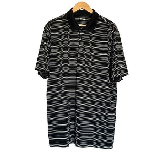 Nike Golf Performance Short Sleeve Polo Shirt Stretch Dri-Fit Striped Black XL - Picture 1 of 8